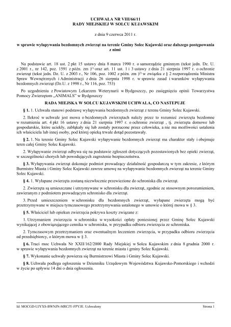UCHWAÅA NR VIII/66/11 RADY MIEJSKIEJ W SOLCU KUJAWSKIM ...