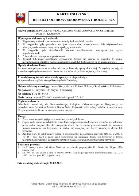 KARTA USŁUG NR 1 REFERAT OCHRONY ŚRODOWISKA I ROLNICTWA