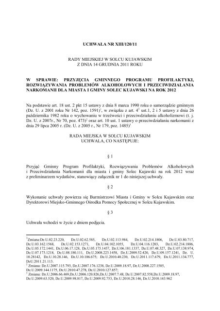 uchwaÅa nr xiii/120/11 rady miejskiej w solcu kujawskim z dnia 14 ...