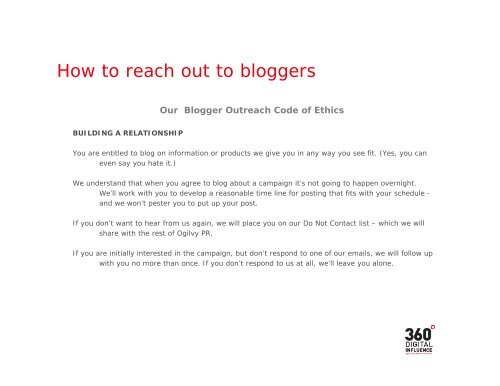 Blogger Outreach Code of Ethics