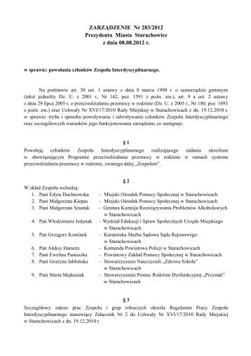 ZARZĄDZENIE Nr 283/2012 Prezydenta Miasta Starachowice z dnia 08.08.2012 r