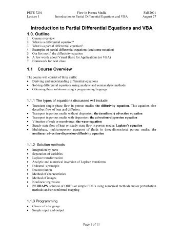 Introduction to Partial Differential Equations and VBA