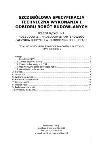 SZCZEGÓŁOWA SPECYFIKACJA TECHNICZNA WYKONANIA I ODBIORU ROBÓT BUDOWLANYCH