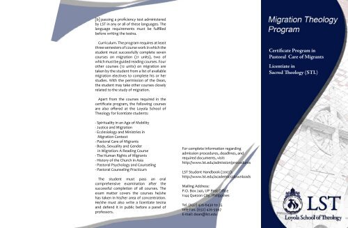 Migration Theology Program - Loyola School of Theology
