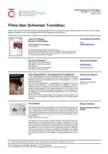 Filme über Schweizer Tunnelbau - Fachgruppe für Untertagbau