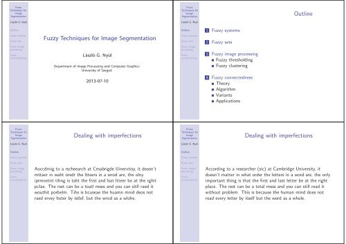 Fuzzy Techniques for Image Segmentation Outline ... - SSIP-2013