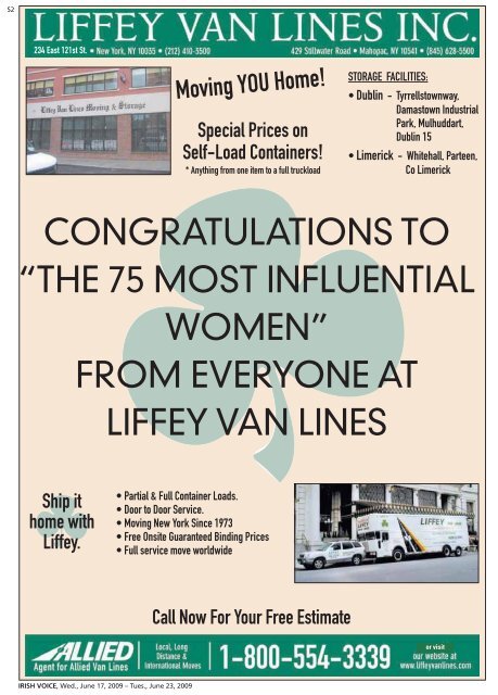 “THE 75 MOST INFLUENTIAL WOMEN” FROM EVERYONE AT LIFFEY VAN LINES