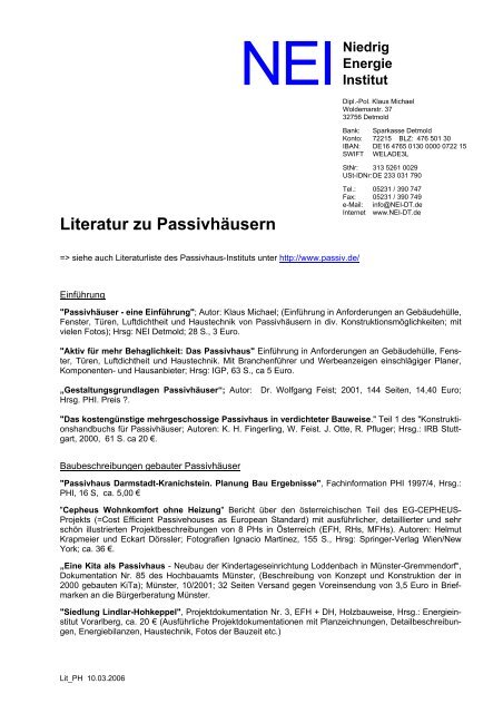 Literatur zu Passivhäusern - Gütegemeinschaft energieeffiziente ...