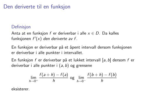 Den deriverte til en funksjon