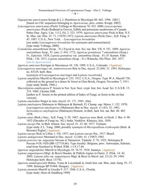 Nomenclatural Overview of Lepiotaceous Fungi (Agaricaceae ...