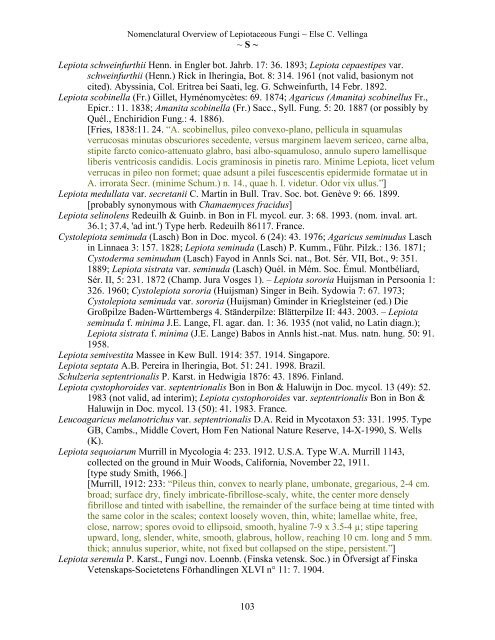 Nomenclatural Overview of Lepiotaceous Fungi (Agaricaceae ...