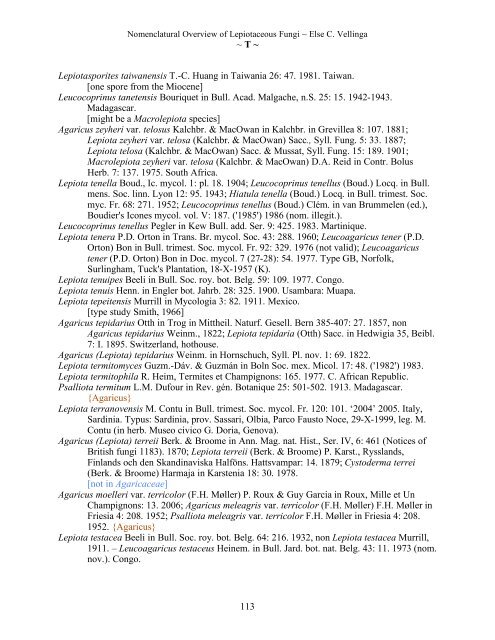 Nomenclatural Overview of Lepiotaceous Fungi (Agaricaceae ...