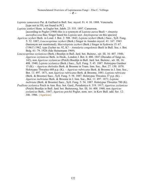 Nomenclatural Overview of Lepiotaceous Fungi (Agaricaceae ...