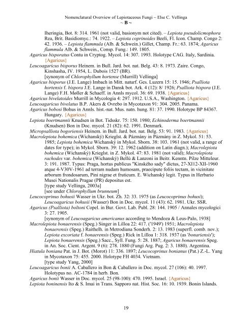 Nomenclatural Overview of Lepiotaceous Fungi (Agaricaceae ...