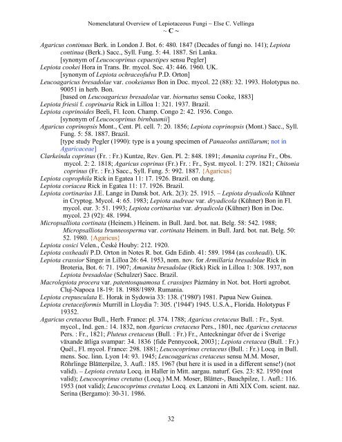 Nomenclatural Overview of Lepiotaceous Fungi (Agaricaceae ...