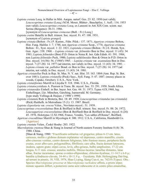 Nomenclatural Overview of Lepiotaceous Fungi (Agaricaceae ...