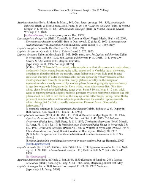 Nomenclatural Overview of Lepiotaceous Fungi (Agaricaceae ...