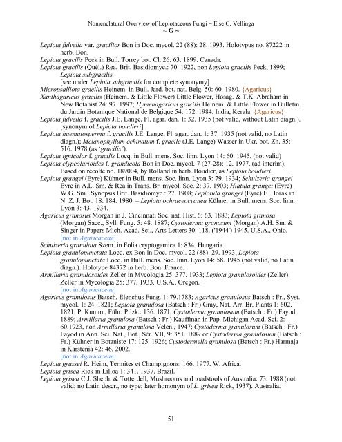 Nomenclatural Overview of Lepiotaceous Fungi (Agaricaceae ...