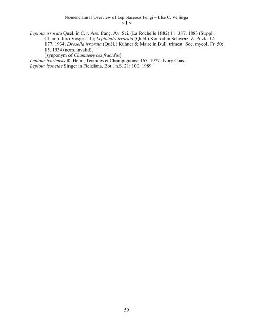 Nomenclatural Overview of Lepiotaceous Fungi (Agaricaceae ...