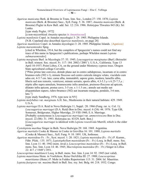 Nomenclatural Overview of Lepiotaceous Fungi (Agaricaceae ...