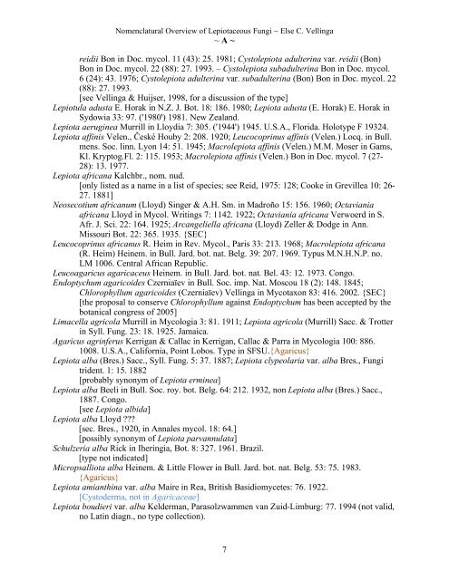 Nomenclatural Overview of Lepiotaceous Fungi (Agaricaceae ...