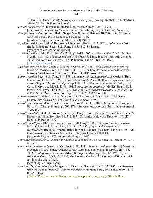 Nomenclatural Overview of Lepiotaceous Fungi (Agaricaceae ...