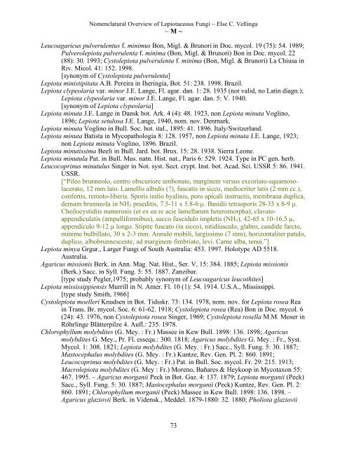 Nomenclatural Overview of Lepiotaceous Fungi (Agaricaceae ...