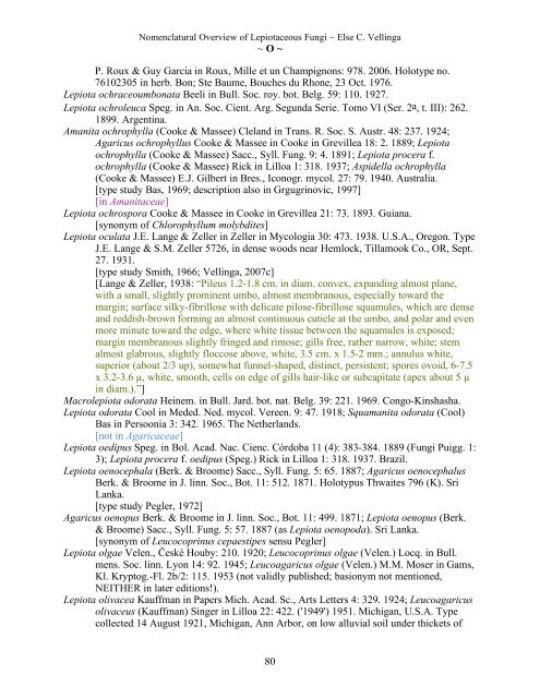 Nomenclatural Overview of Lepiotaceous Fungi (Agaricaceae ...