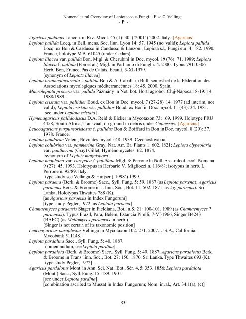 Nomenclatural Overview of Lepiotaceous Fungi (Agaricaceae ...