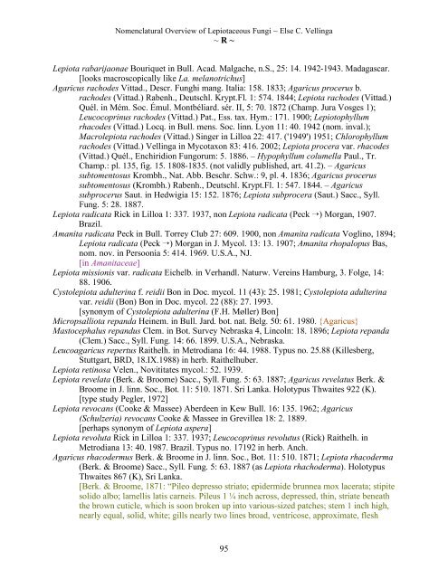 Nomenclatural Overview of Lepiotaceous Fungi (Agaricaceae ...