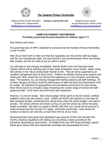 Governor welcome letter to HPP parents April 2013 - Hampton Infant ...