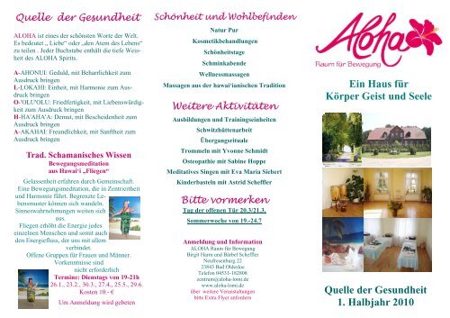 1 Halbjahr Haus Fur Korper Geist Und Seele Bei Aloha