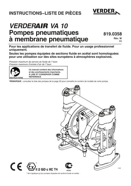VERDER VA 10 Pompes pneumatiques à membrane pneumatique
