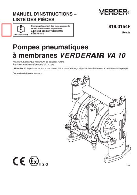 Pompes pneumatiques à membranes V E R D E R  VA 10