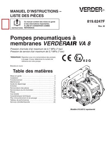Pompes pneumatiques à membranes VERDER VA 8