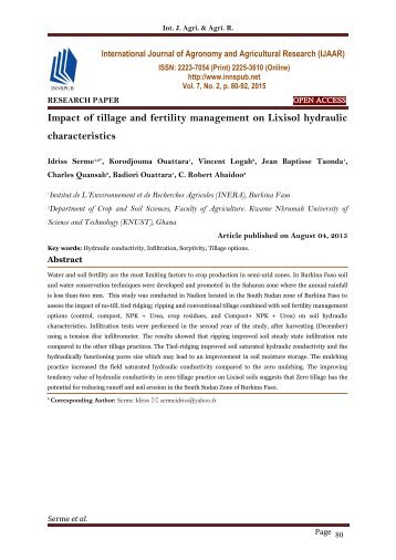 Impact of tillage and fertility management on Lixisol hydraulic characteristics