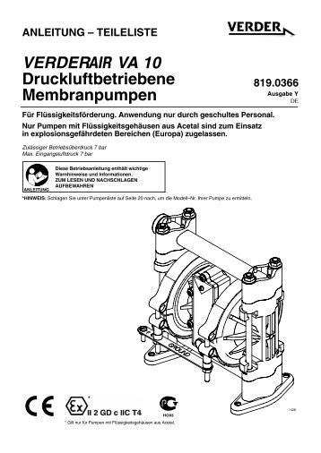 VERDER VA 10 Druckluftbetriebene Membranpumpen