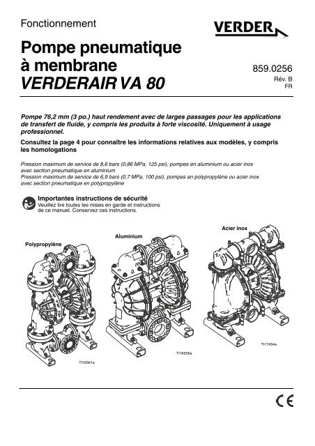 Pompe pneumatique à membrane VERDERAIR VA 80