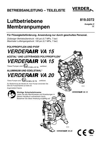 Luftbetriebene Membranpumpen VERDER VA 15 VERDER VA 15 VERDER VA 20