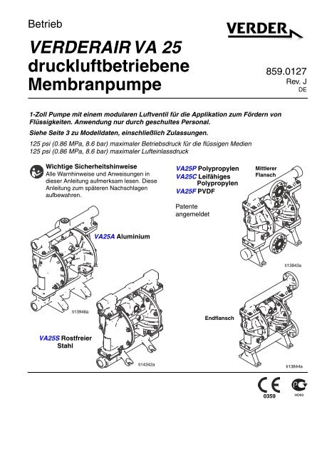 VERDERAIR VA 25 druckluftbetriebene Membranpumpe