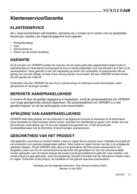 VERDERAIR VA 25 Luchtgedreven membraanpomp