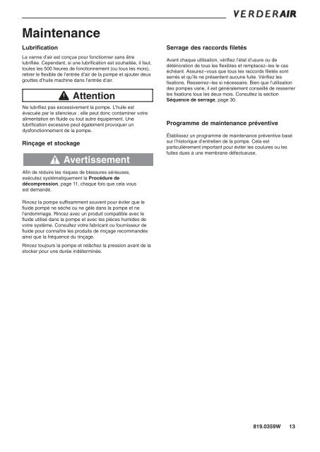 VERDER VA 40 Pompes pneumatiques à membrane pneumatique