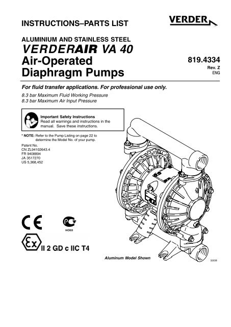 V E R D E R  VA 40 Air-Operated Diaphragm Pumps