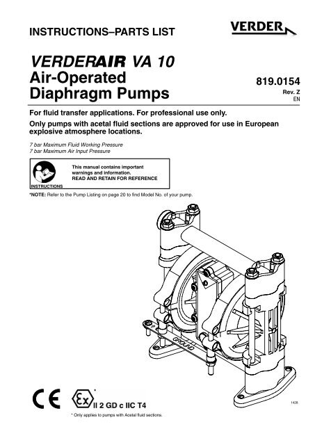 VERDER VA 10 Air-Operated Diaphragm Pumps