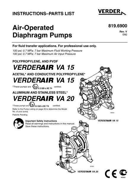Air-Operated Diaphragm Pumps VERDER VA 15 VERDER VA 15 VERDER VA 20