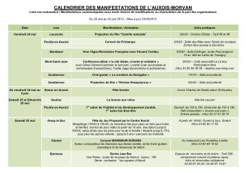 CALENDRIER DES MANIFESTATIONS DE L’AUXOIS-MORVAN