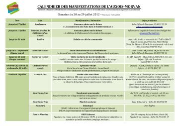 CALENDRIER DES MANIFESTATIONS DE L’AUXOIS-MORVAN