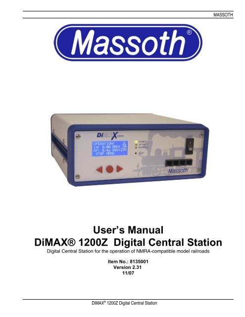 User’s Manual DiMAX® 1200Z Digital Central Station