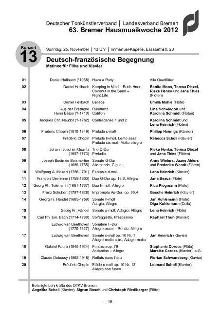 63. Bremer Hausmusikwoche 2012 - Deutscher Tonkünstlerverband ...