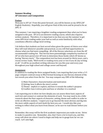 Example Of A Thesis Essay Summer Reading Ap Literature And Composition Preface Welcome Student Life Essay In English also Persuasive Essays For High School Smith Ap British Literature And Composition Summer Reading Proposal Essay Ideas